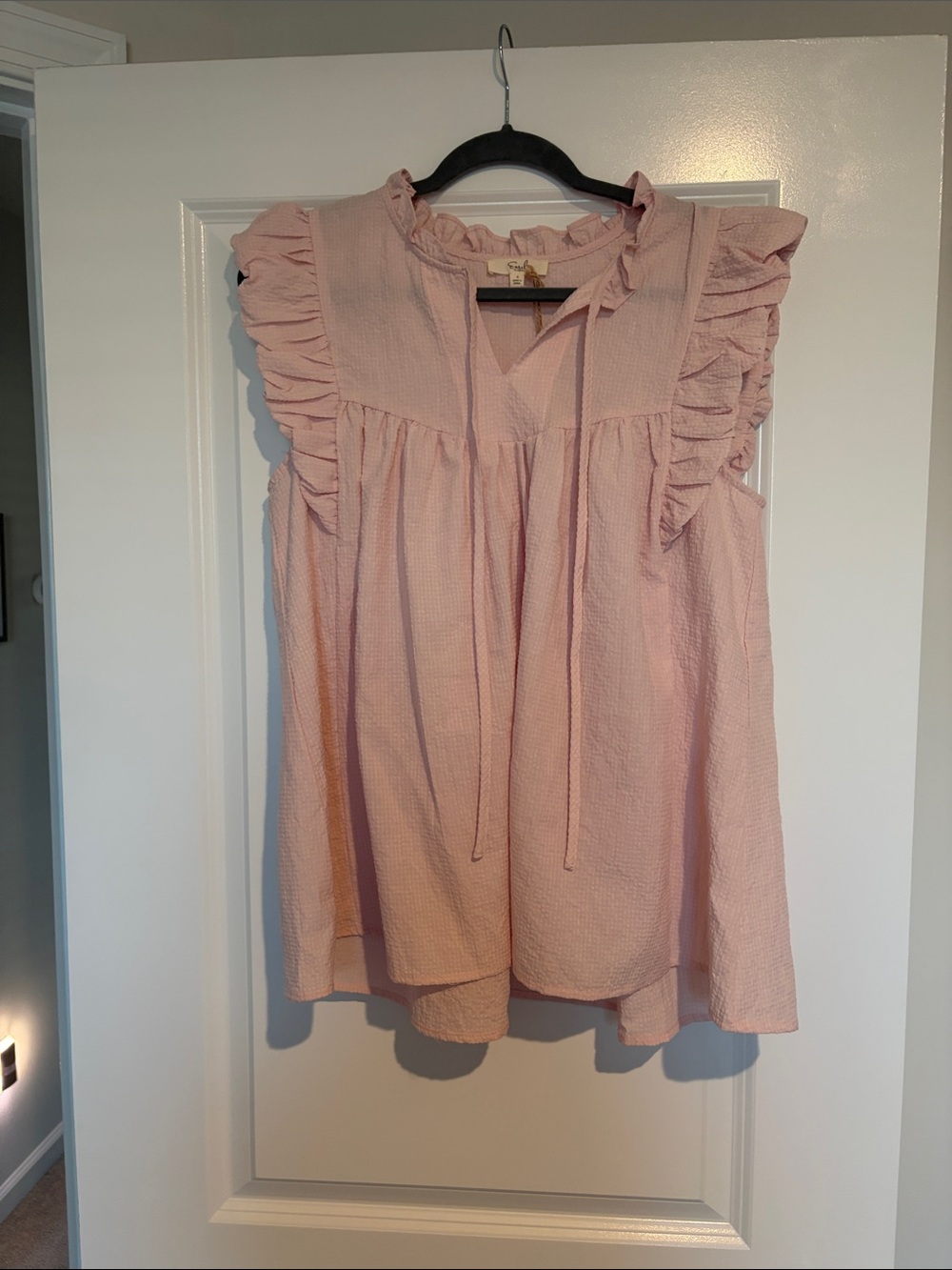 easel Light Pink Ruffle-Trim Tank